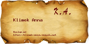 Klimek Anna névjegykártya